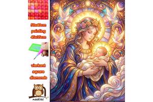 50x40cm Diamond painting moeder kind duiven (vierkant) nr 66
