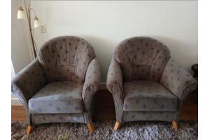 Twee fauteuils stof bruin/blauw