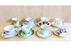 Mooie brocante kop en schotels 8 stuks.