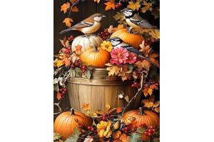 nr 137 Diamond Painting vogels pompoenen 50x40cm (rond)