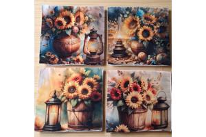 Set van 4 kussenhoezen zonnebloem olie lampje 40x40cm