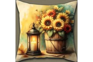 Set van 4 kussenhoezen zonnebloem olie lampje 40x40cm