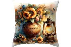 Set van 4 kussenhoezen zonnebloem olie lampje 40x40cm