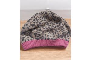 winter baret muts panterprint met roze glitter band