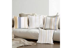 Set van 4 kussenhoezen gestreept blauw bruin 45x45cm