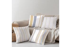 Set van 4 kussenhoezen gestreept blauw bruin 45x45cm