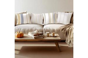 Set van 4 kussenhoezen gestreept blauw bruin 45x45cm