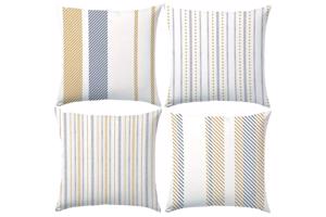 Set van 4 kussenhoezen gestreept blauw bruin 45x45cm