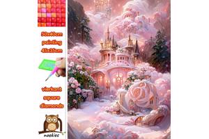 50x40cm Diamond Painting roze kasteel (vierkant) nr 43