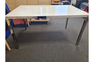 Solide eet/werktafel witglas en metalemn onderstel