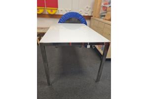 Solide eet/werktafel witglas en metalemn onderstel