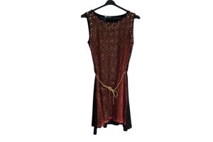 Glitter jurk rood zwart met parels L/XL