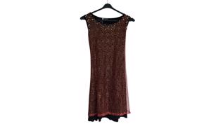 Glitter jurk rood zwart met parels L/XL