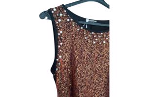 Glitter jurk rood zwart met parels L/XL