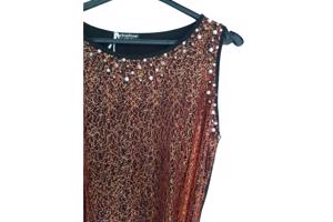 Glitter jurk rood zwart met parels L/XL