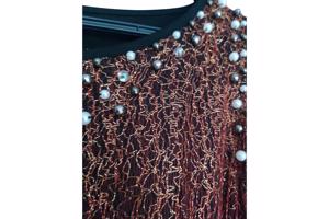 Glitter jurk rood zwart met parels L/XL