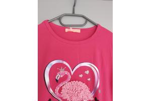 Lang shirt flamingo in hart glitter pink 158/164