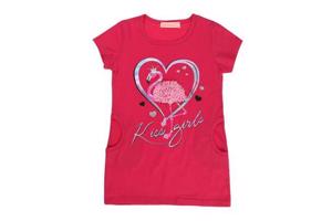 Lang shirt flamingo in hart glitter pink 158/164