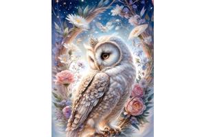 nr 34 Diamond Painting Uil met rozen 50x40cm (vierkant)