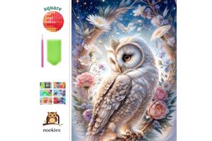 nr 34 Diamond Painting Uil met rozen 50x40cm (vierkant)