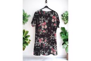 Zomer jurk bloemen zwart groen roze M