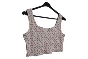 Crop top creme roze bloemetjes XL