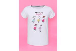 Glo-Story t-shirt flamingo's wit 98