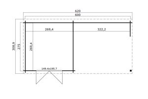 Blokhut met overkapping Manuel 600x275 Onbehandeld vuren