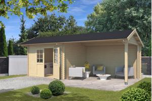 Blokhut met overkapping Maribel 680x300 onbehandeld Vuren