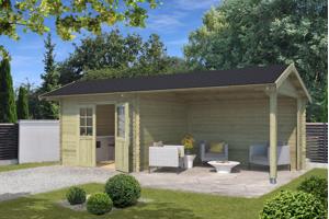 Blokhut met overkapping Maribel 680x300 onbehandeld Vuren