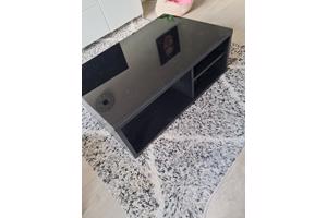 Salon tafel zwart met glazen plaat
