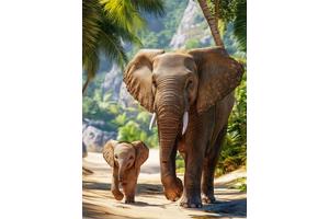 nr 35 Diamond painting safari olifanten 40x50cm (vierkant)