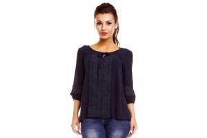 Blouse driekwart mouw, donkerblauw, maat S, M en L    Nieuw