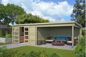 Blokhut met overkapping Olenka 710x330 Onbehandeld vuren