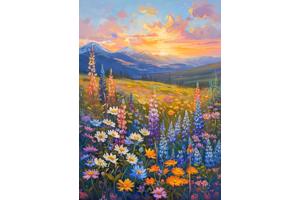 nr 138 Diamond Painting bloemen landschap 50x40cm (rond)