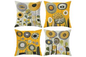 Set van 4 kussenhoezen mosterdgeel groen 40x40cm