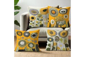 Set van 4 kussenhoezen mosterdgeel groen 40x40cm