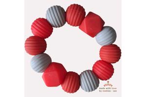 Noekies Handgemaakte Bijtring rood grijs - Nieuw!