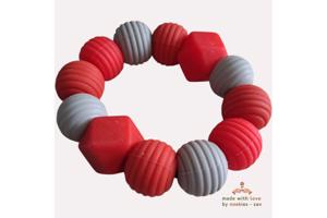 Noekies Handgemaakte Bijtring rood grijs - Nieuw!