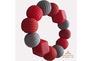 Noekies Handgemaakte Bijtring rood grijs - Nieuw!