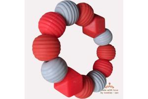 Noekies Handgemaakte Bijtring rood grijs - Nieuw!