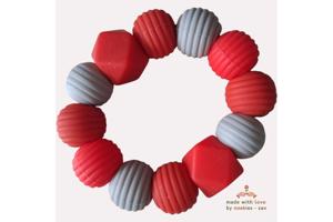 Noekies Handgemaakte Bijtring rood grijs - Nieuw!