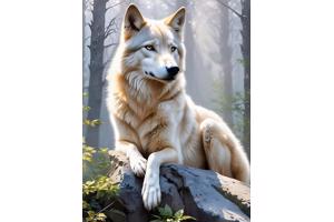 nr 132 Diamond Painting witte wolf steen 50x40cm (rond)