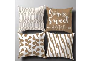 Set van 4 kussenhoezen bruin home sweet home 45x45cm
