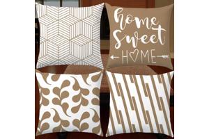 Set van 4 kussenhoezen bruin home sweet home 45x45cm