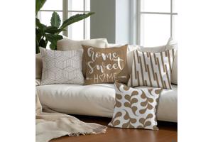 Set van 4 kussenhoezen bruin home sweet home 45x45cm