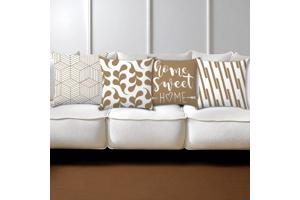 Set van 4 kussenhoezen bruin home sweet home 45x45cm