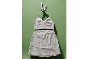 2 delige zomer set rok + top geruit groen L 40/42