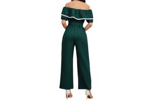 Offshoulder jumpsuit donkergroen XL