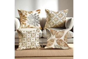 Set van 4 kussenhoezen grijs wit goud 40x40cm